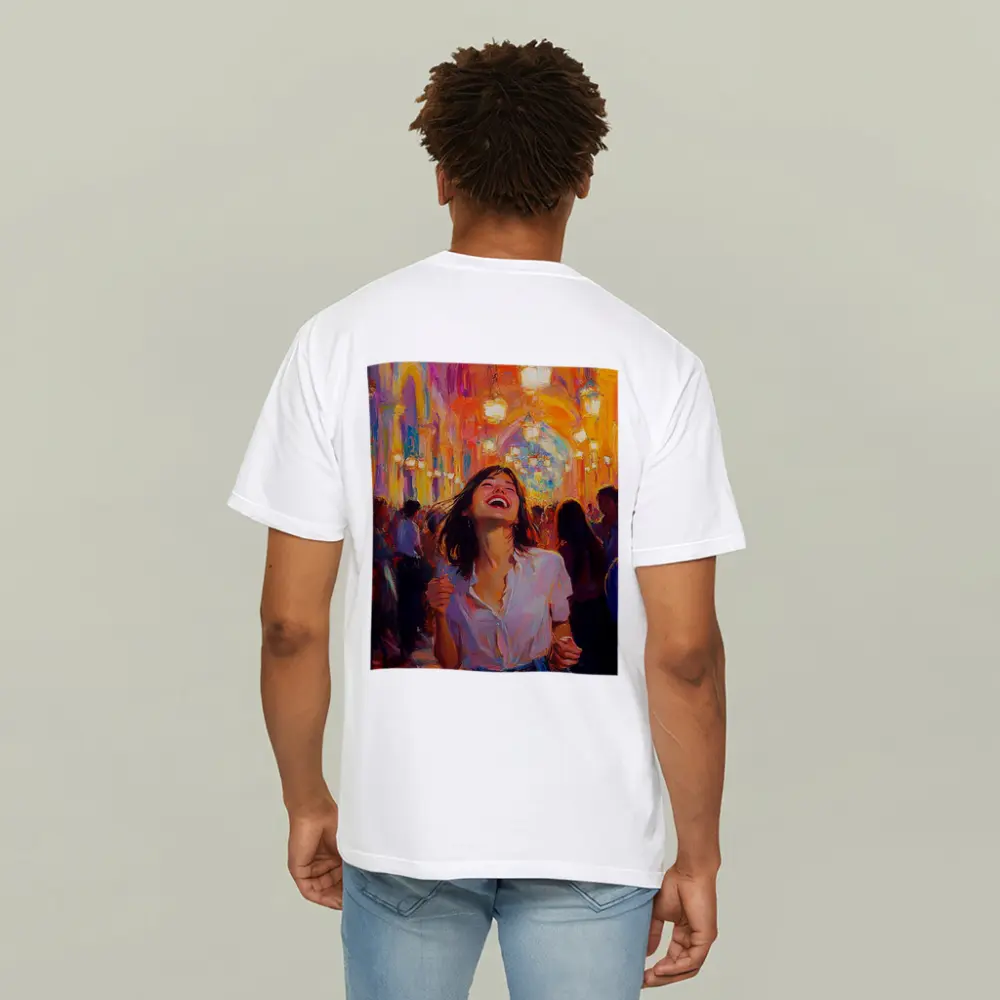 Joyful Woman Laughing Oil Painting Crowd – T-Shirts