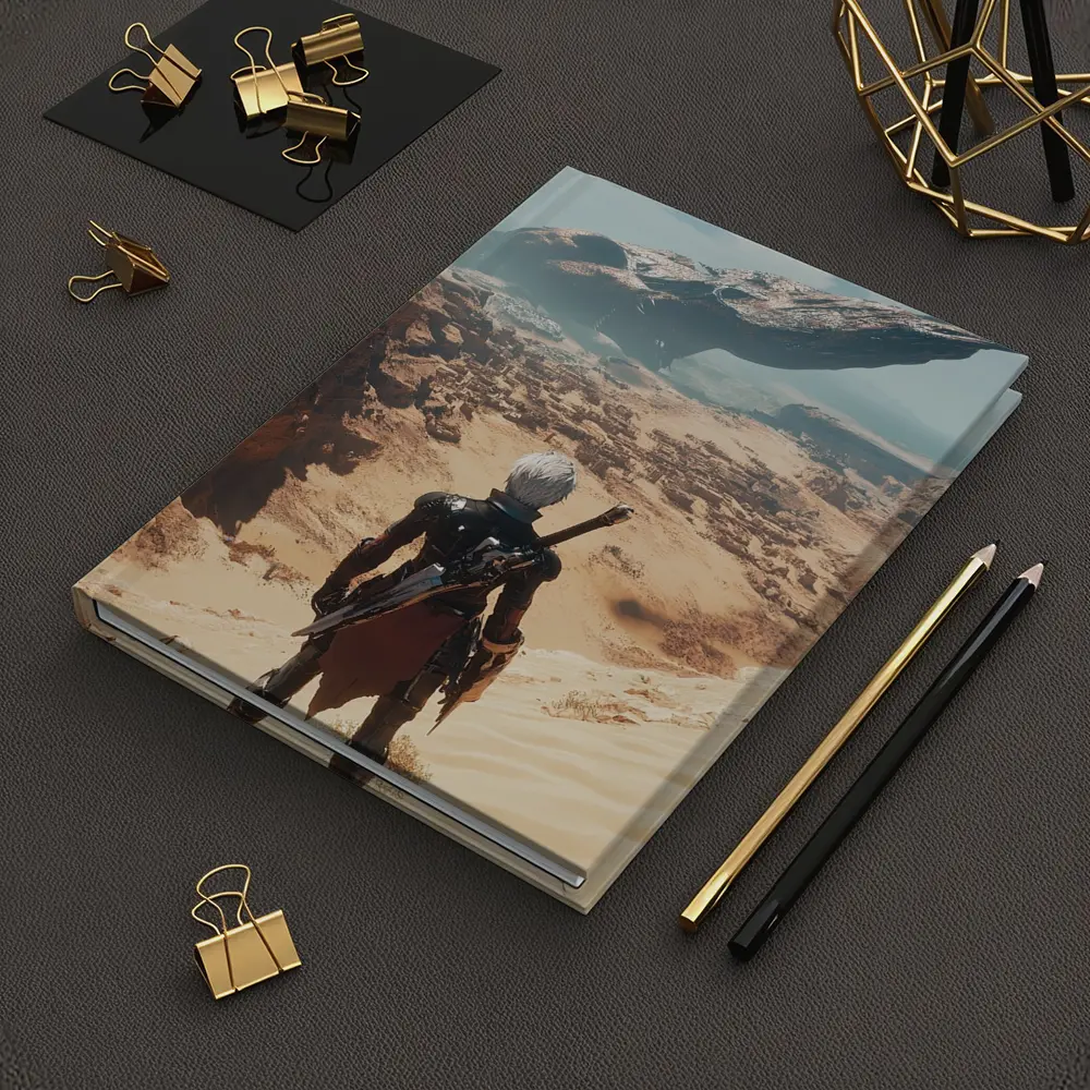 Warrior Overlooking Desert City Alien Spaceship – Notebooks