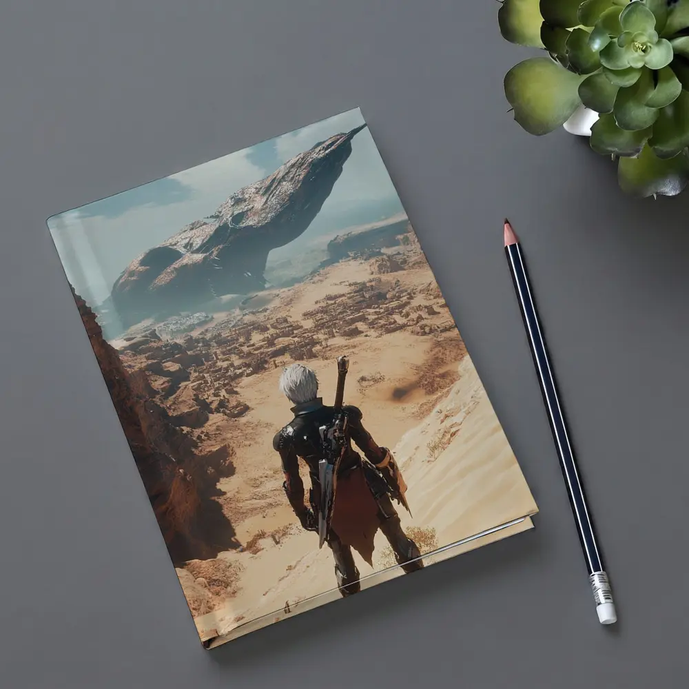 Warrior Overlooking Desert City Alien Spaceship – Notebooks