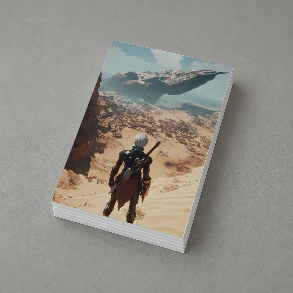 Warrior Overlooking Desert City Alien Spaceship – Postcards