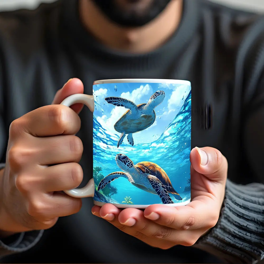 Two Sea Turtles Swimming Tropical Ocean Waters – Mugs