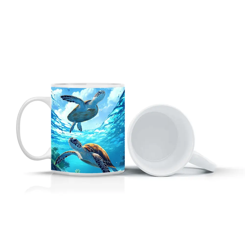Two Sea Turtles Swimming Tropical Ocean Waters – Mugs