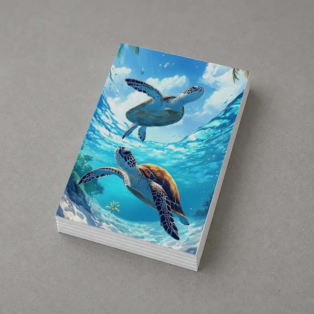 Two Sea Turtles Swimming Tropical Ocean Waters – Postcards