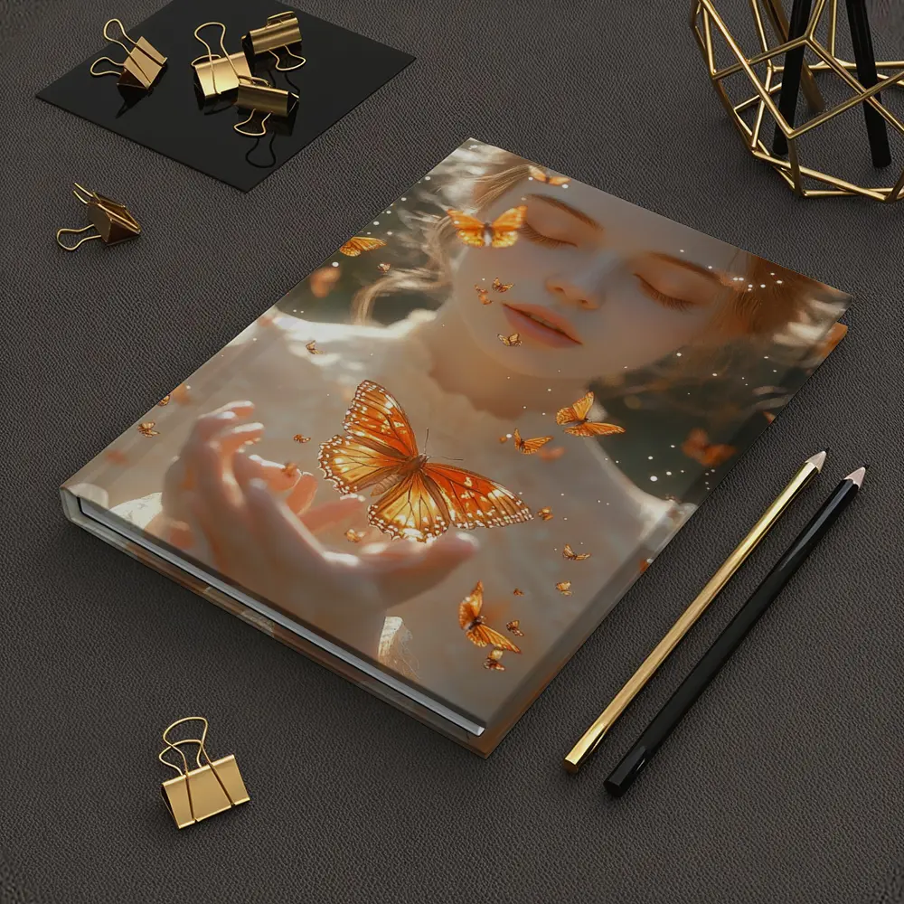 Girl Holding Butterfly Golden Light Fantasy – Notebooks