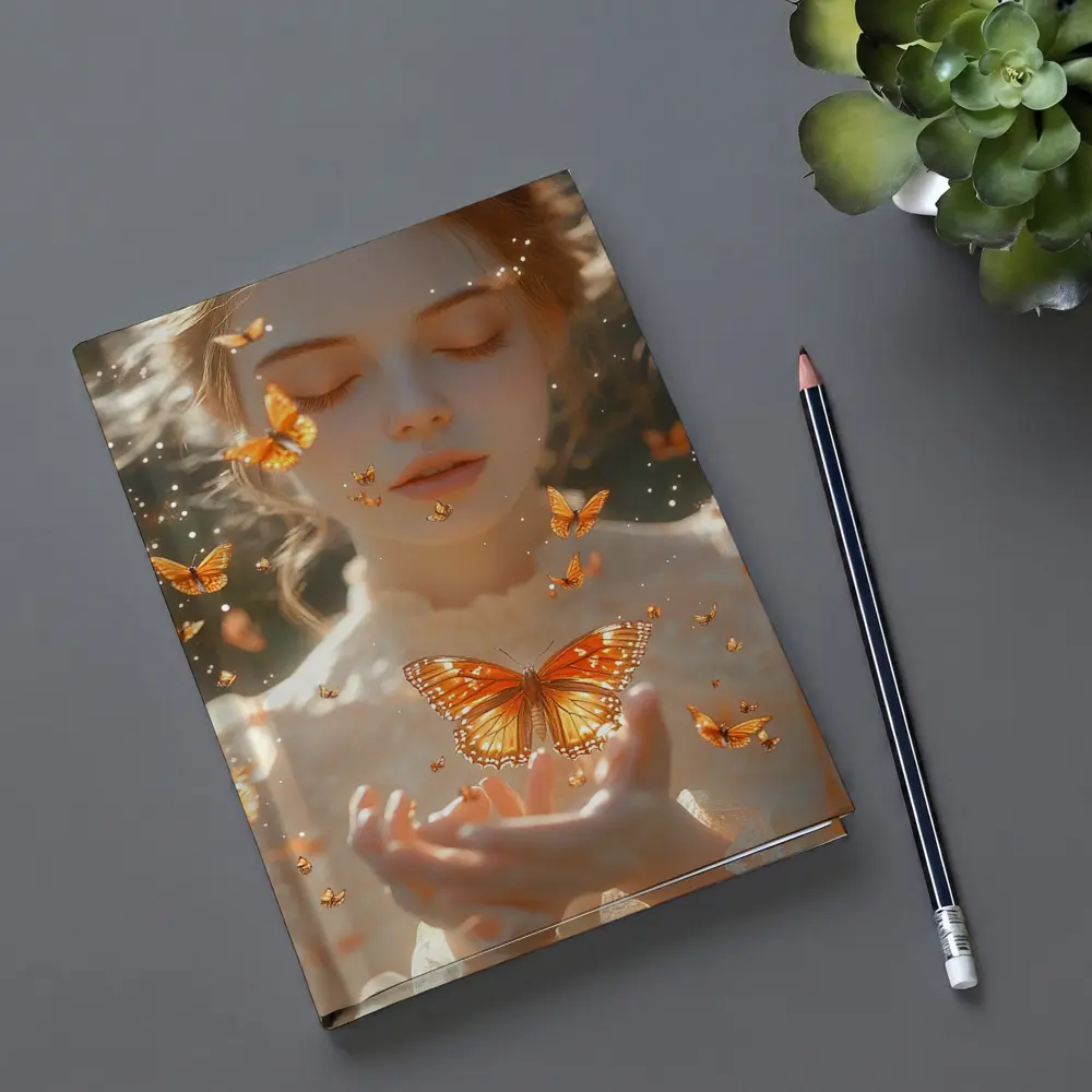 Girl Holding Butterfly Golden Light Fantasy – Notebooks