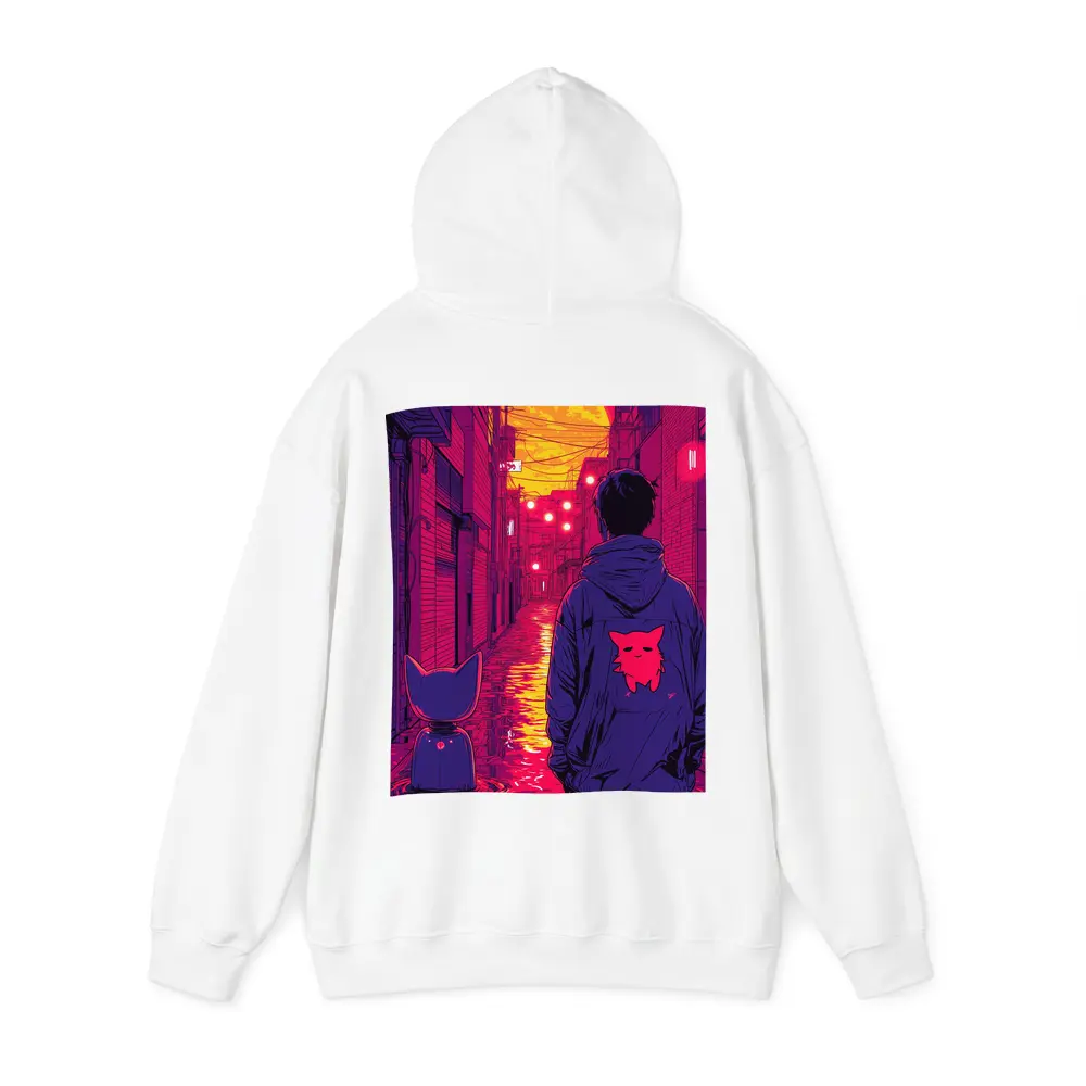 Anime Boy Cat Rainy Neon Alley Night – Hoodies