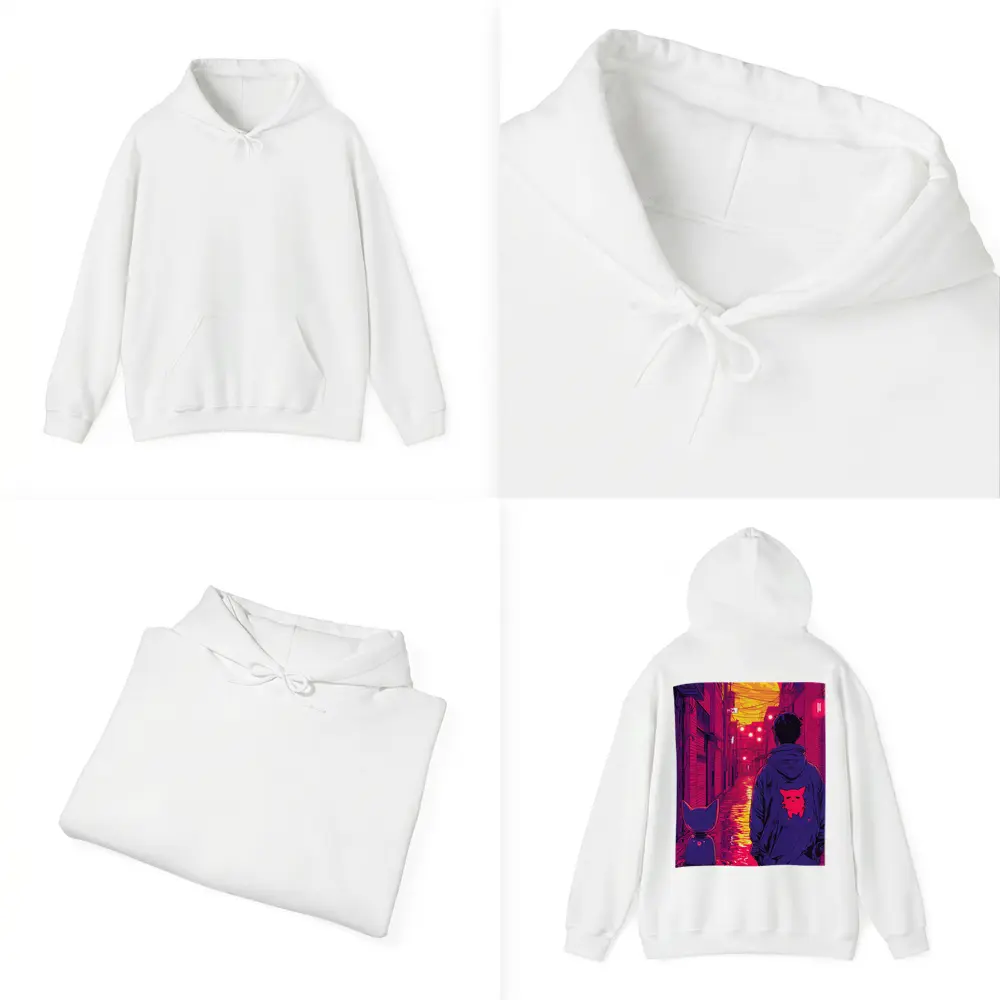 Anime Boy Cat Rainy Neon Alley Night – Hoodies