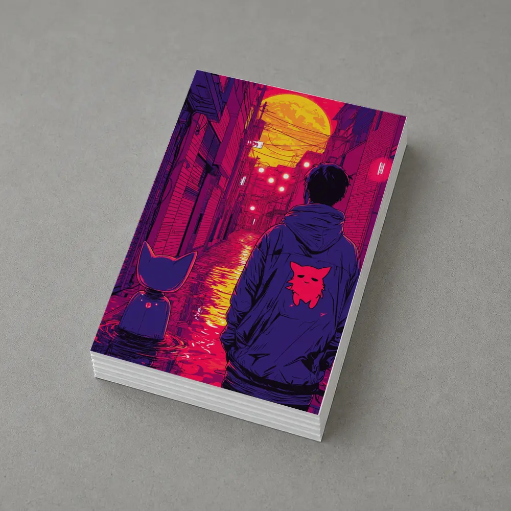 Anime Boy Cat Rainy Neon Alley Night – Postcards