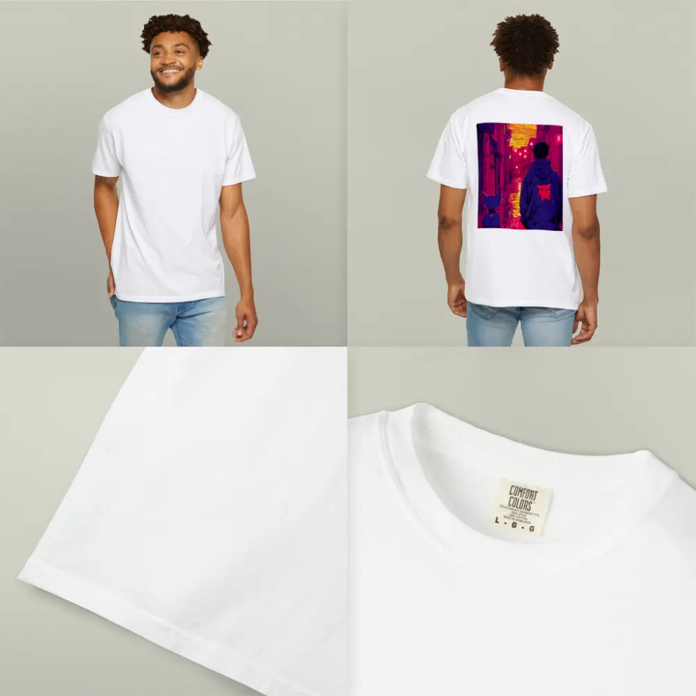 Anime Boy Cat Rainy Neon Alley Night – T-Shirts