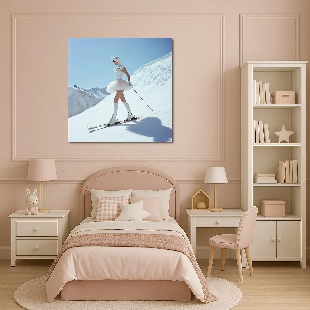 Ballet Skier Woman on Snowy Mountain – Wall Art