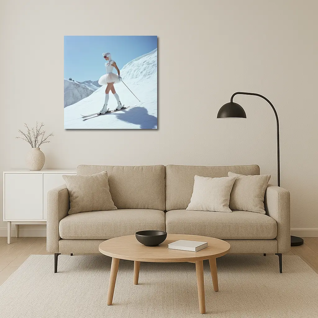 Ballet Skier Woman on Snowy Mountain – Wall Art