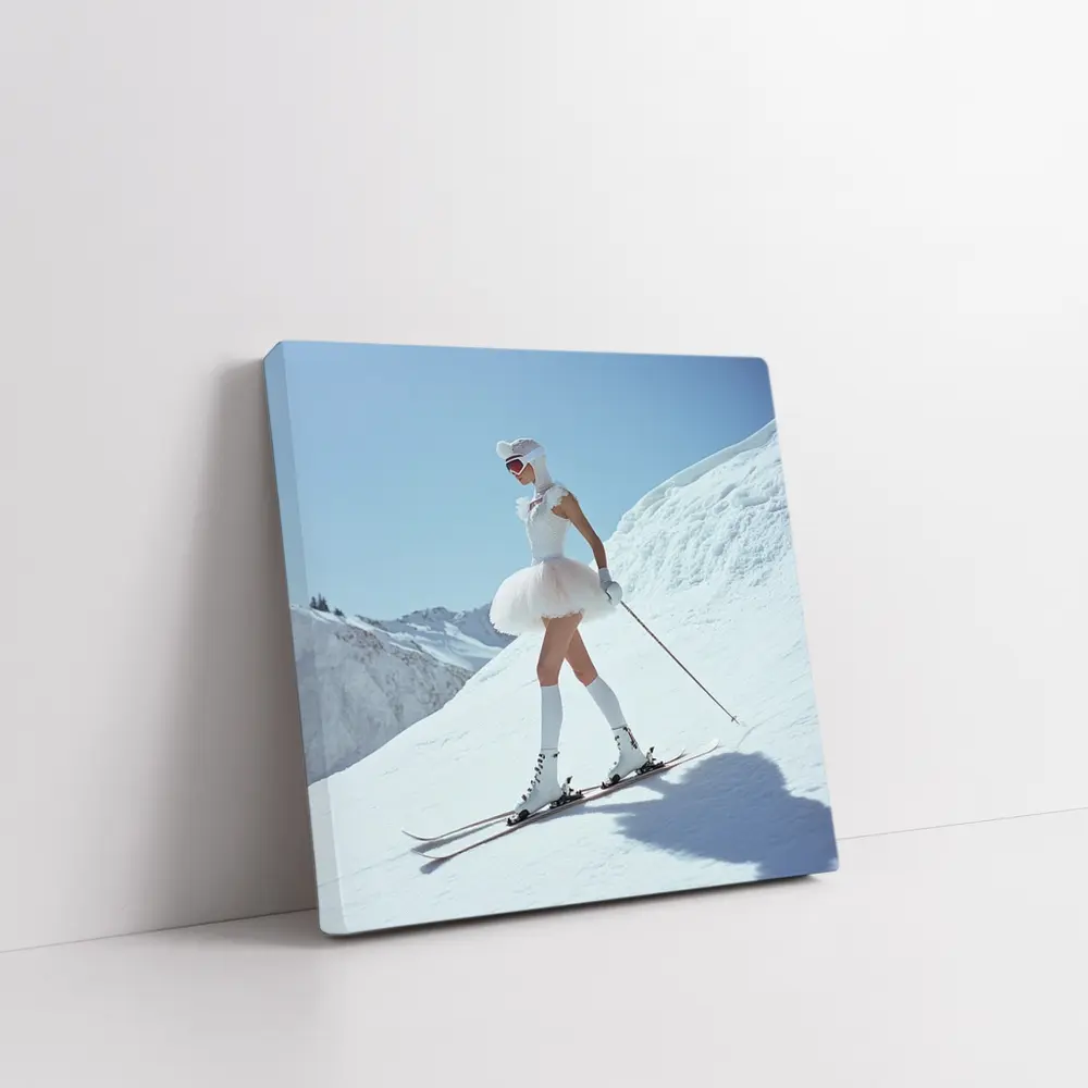 Ballet Skier Woman on Snowy Mountain – Wall Art