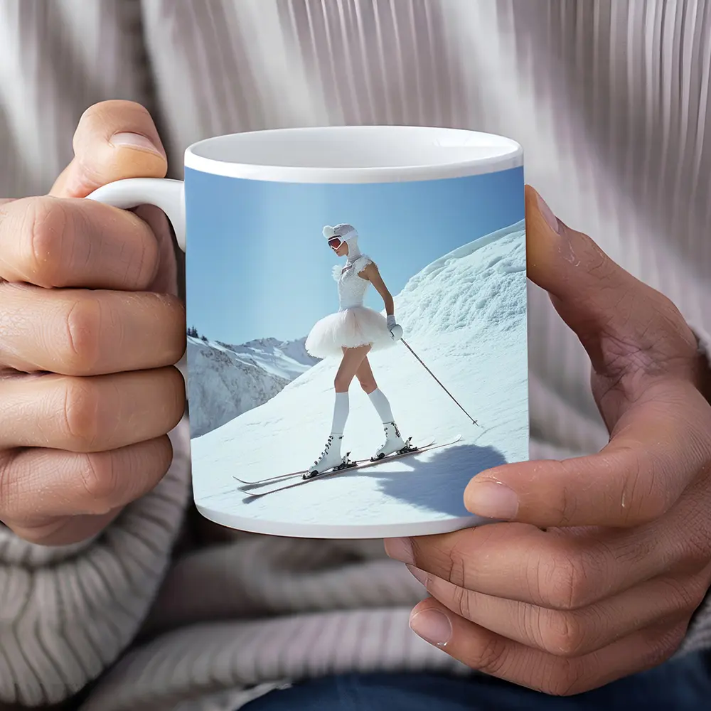 Ballet Skier Woman on Snowy Mountain – Mugs