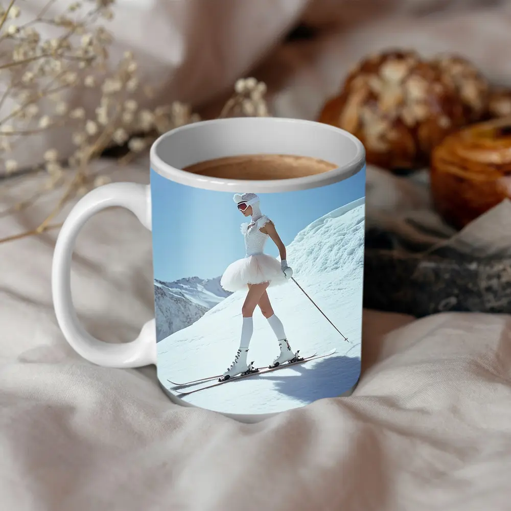 Ballet Skier Woman on Snowy Mountain – Mugs