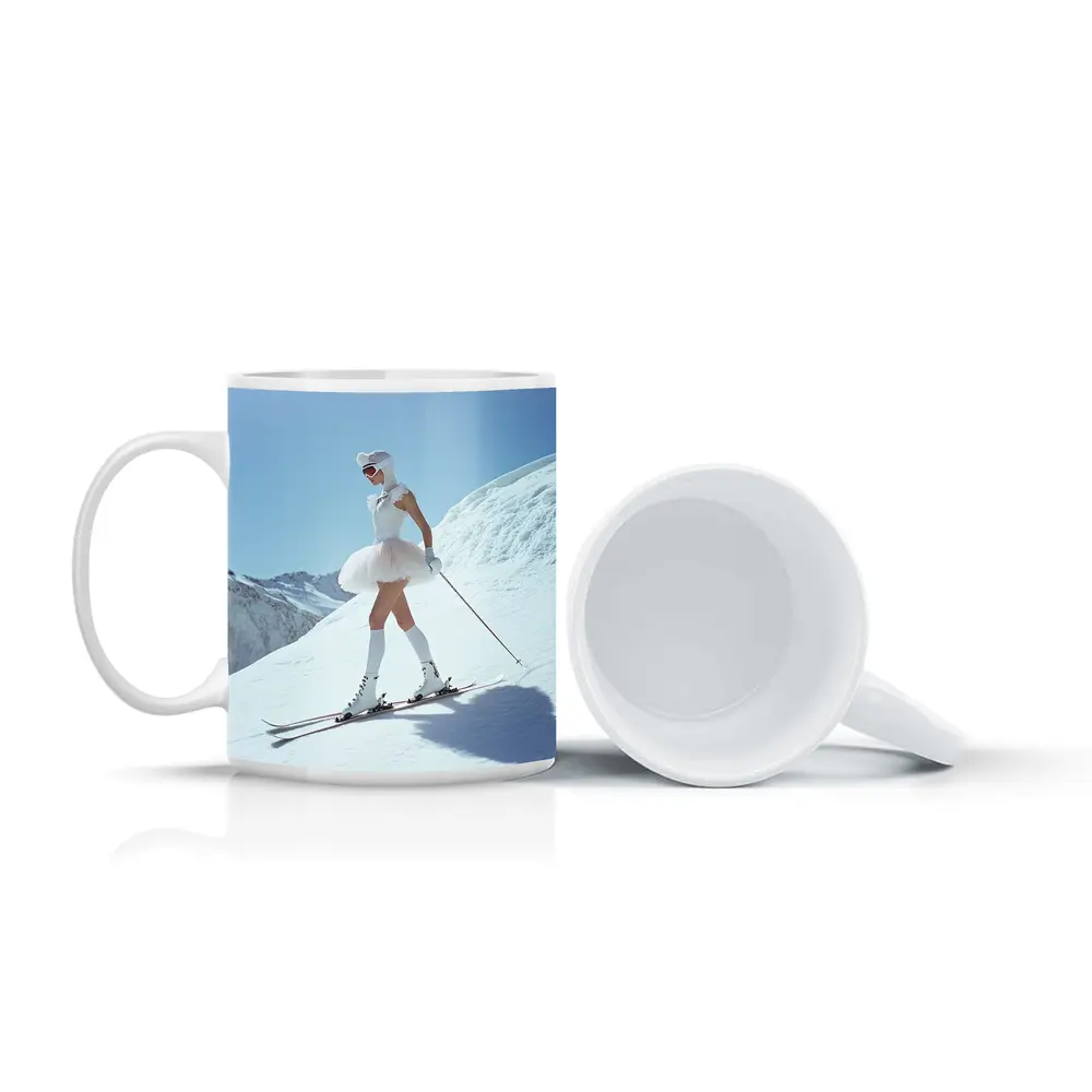 Ballet Skier Woman on Snowy Mountain – Mugs