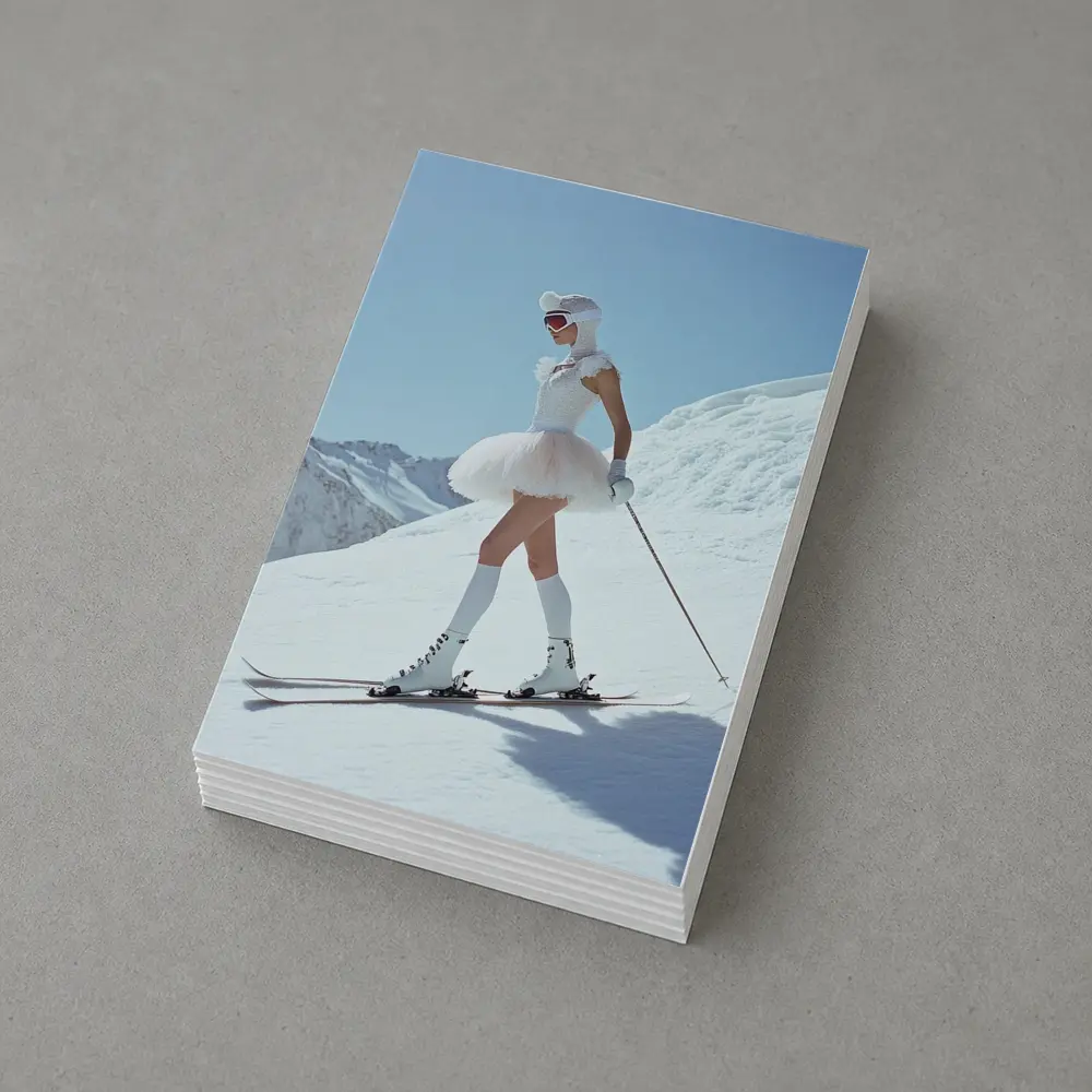 Ballet Skier Woman on Snowy Mountain – Postcards