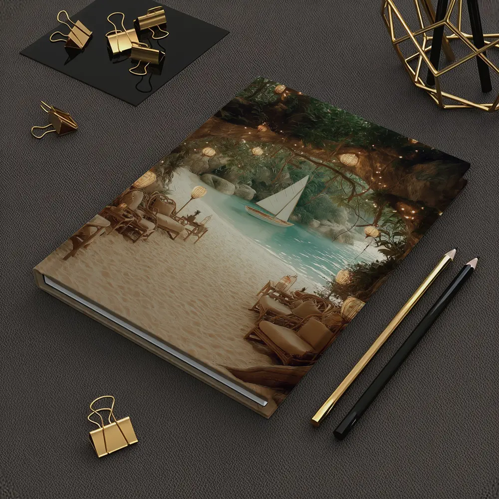 Tropical Cave Beach Sailboat Warm Lantern Light – Notebooks