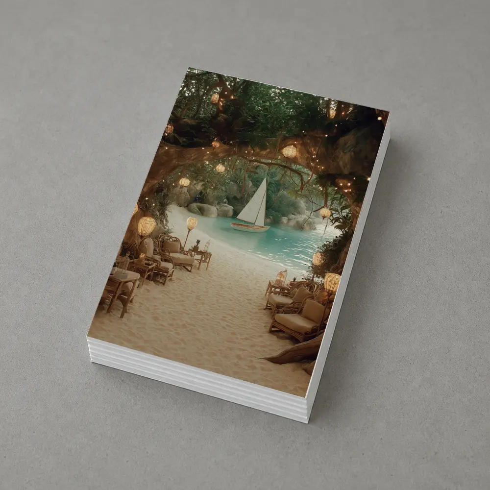 Tropical Cave Beach Sailboat Warm Lantern Light – Postcards