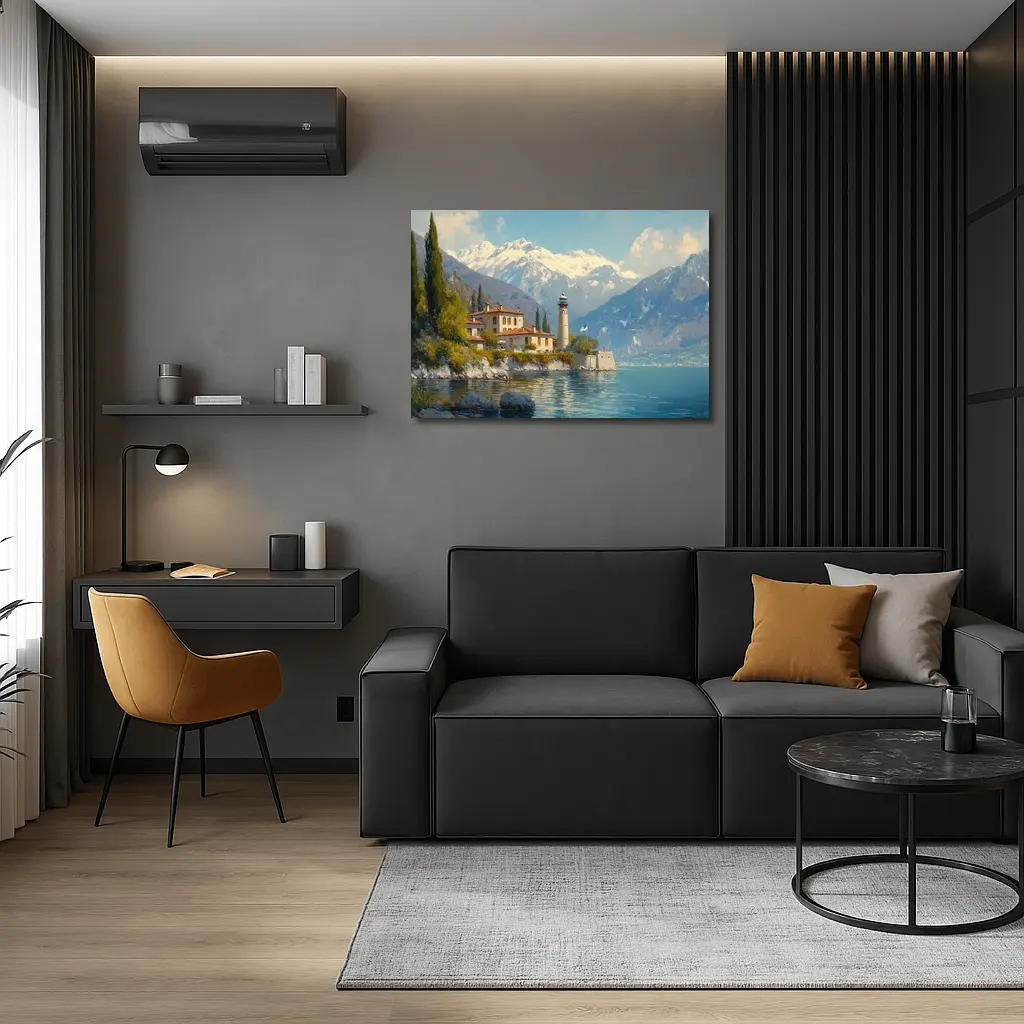 Italian Lake Villa Lighthouse Alpine Mountains – Wall Art