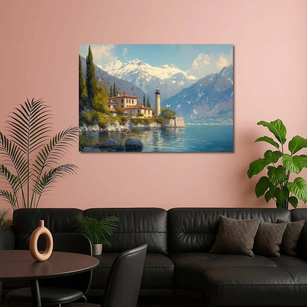 Italian Lake Villa Lighthouse Alpine Mountains – Wall Art