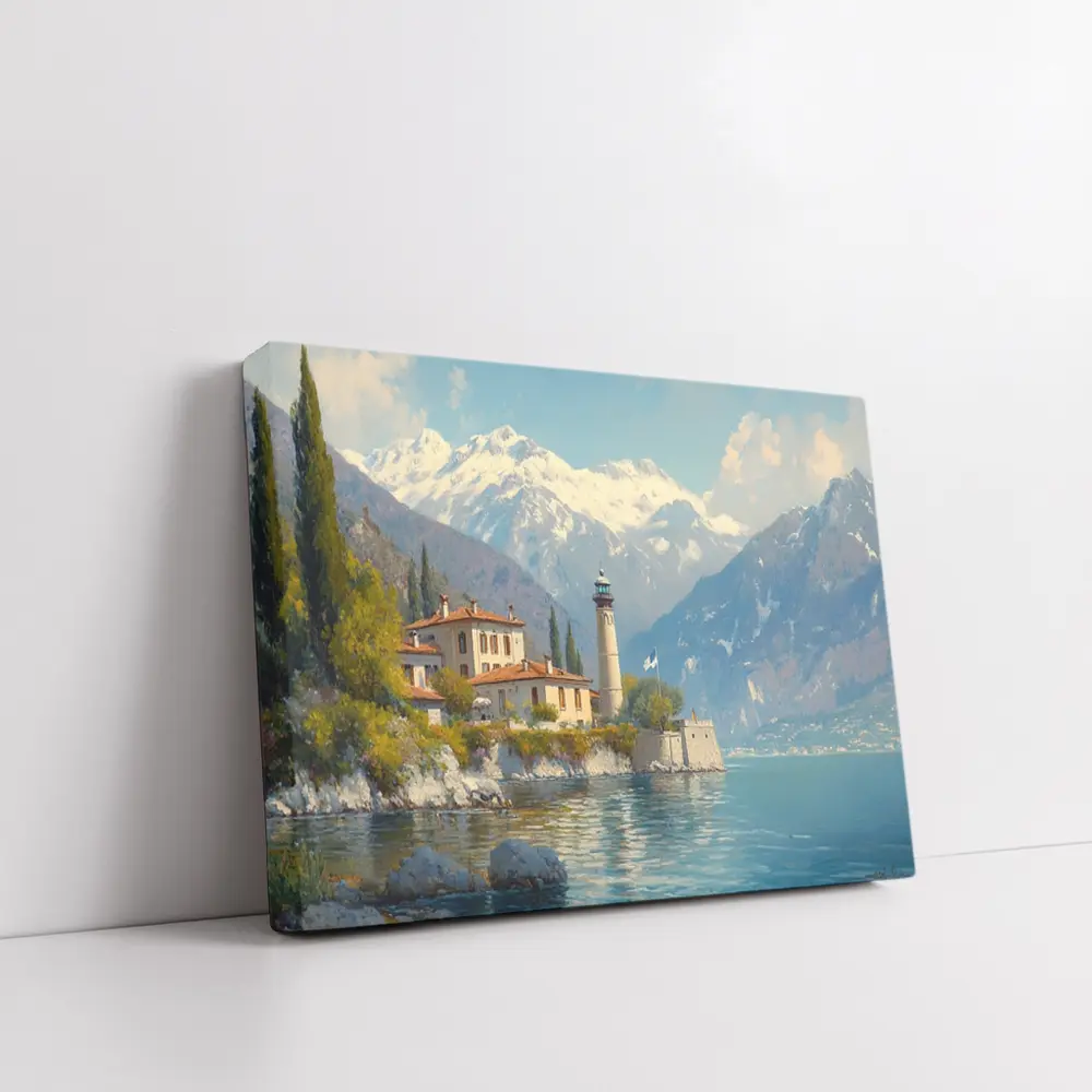 Italian Lake Villa Lighthouse Alpine Mountains – Wall Art