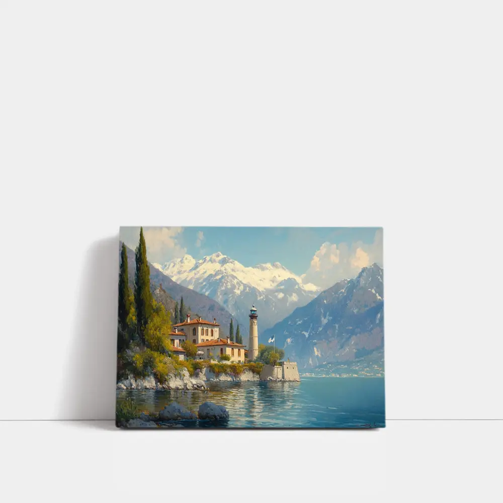 Italian Lake Villa Lighthouse Alpine Mountains – Wall Art