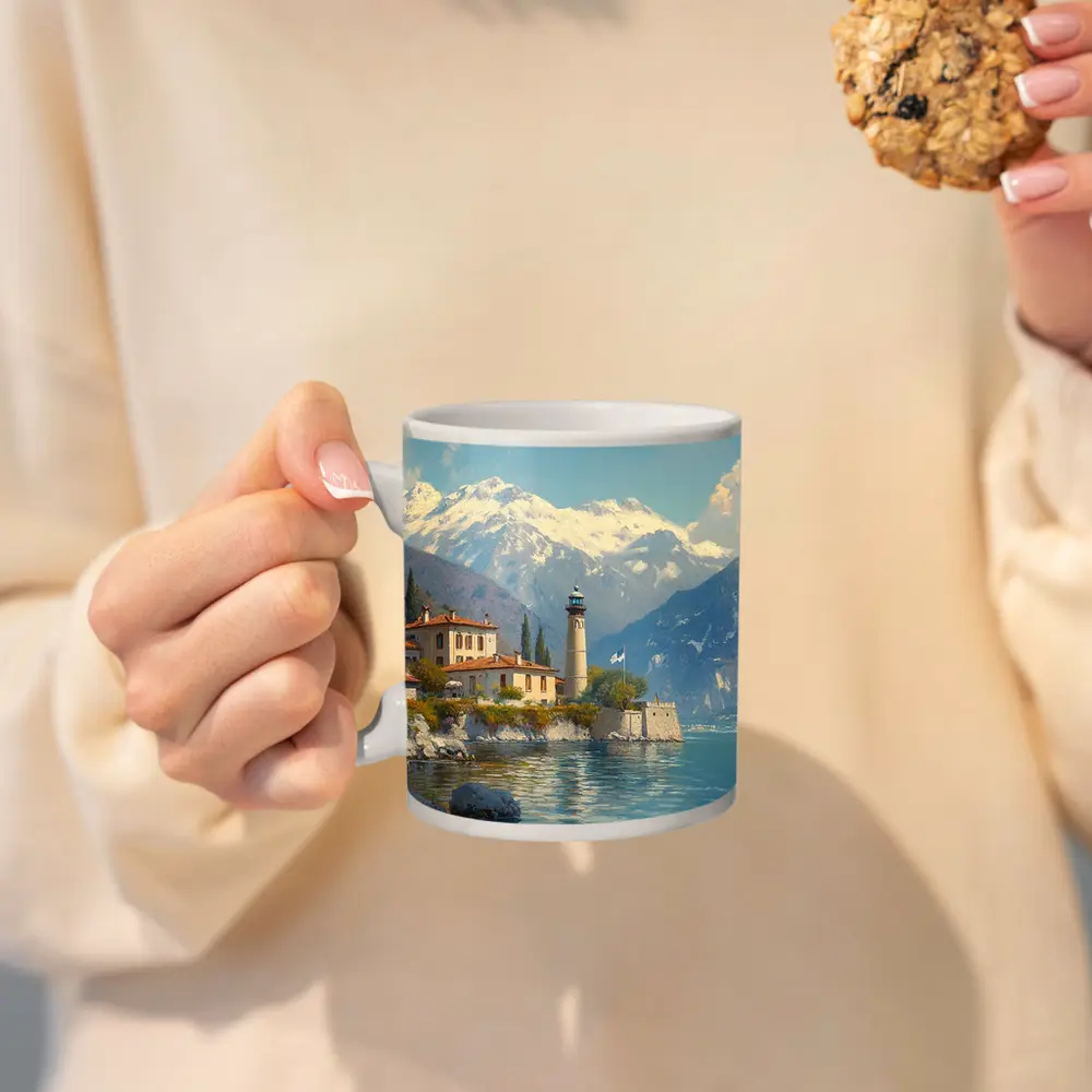 Italian Lake Villa Lighthouse Alpine Mountains – Mugs