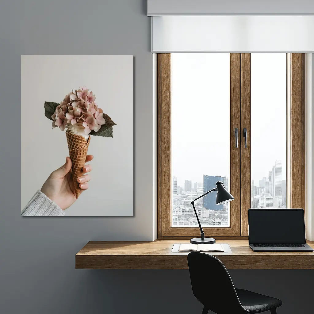 Hydrangea Flowers in Waffle Cone Hand – Wall Art