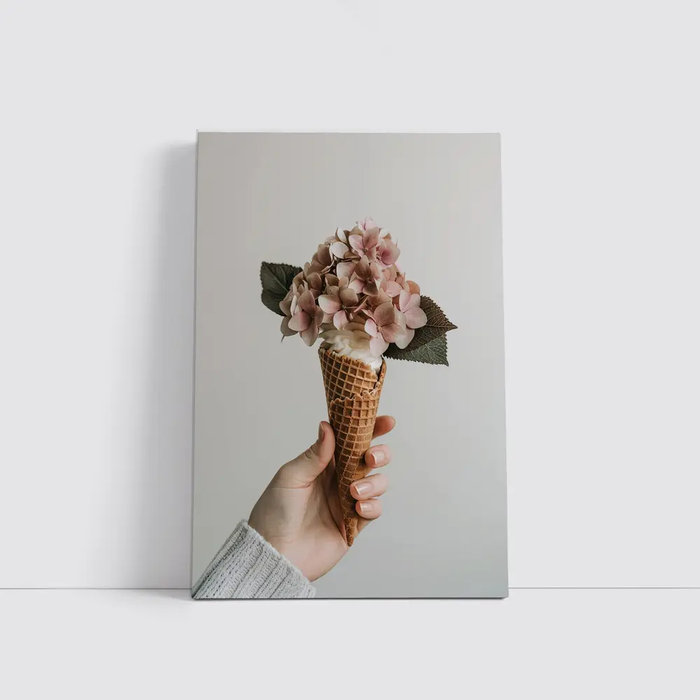 Hydrangea Flowers in Waffle Cone Hand – Wall Art