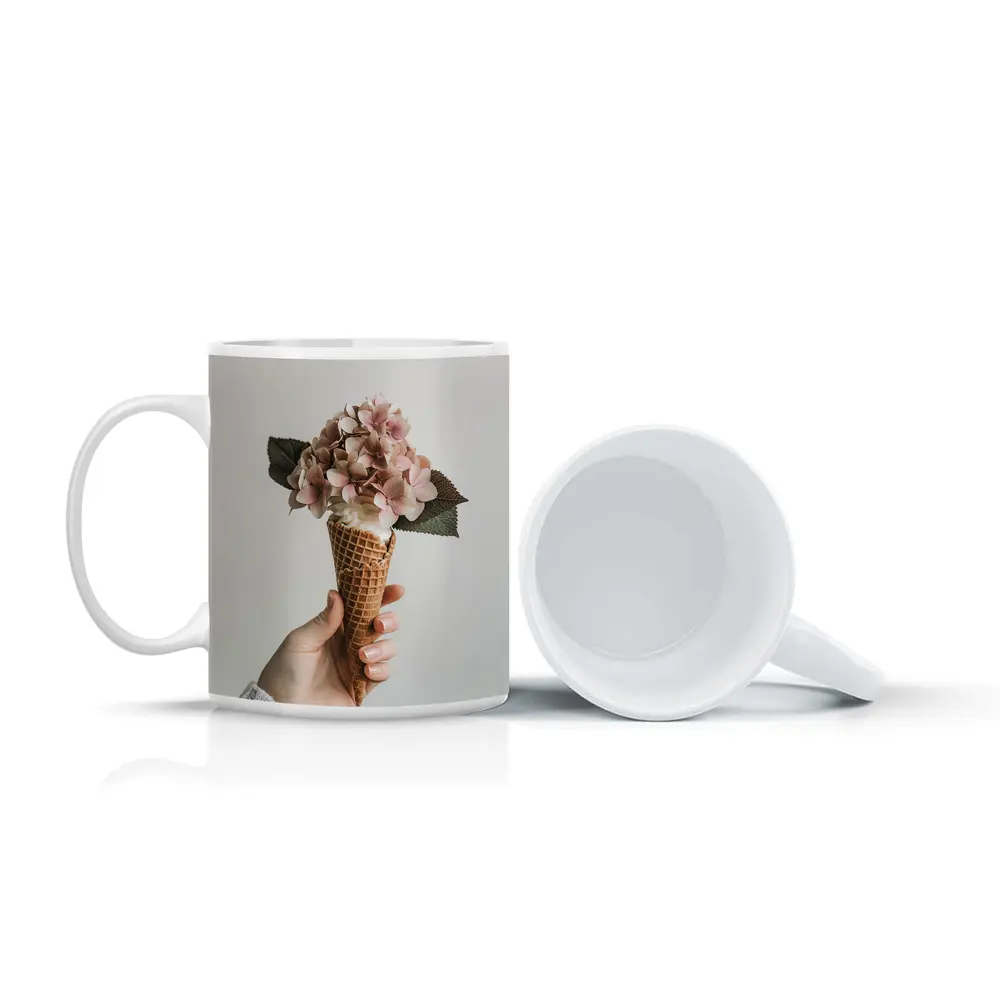 Hydrangea Flowers in Waffle Cone Hand – Mugs