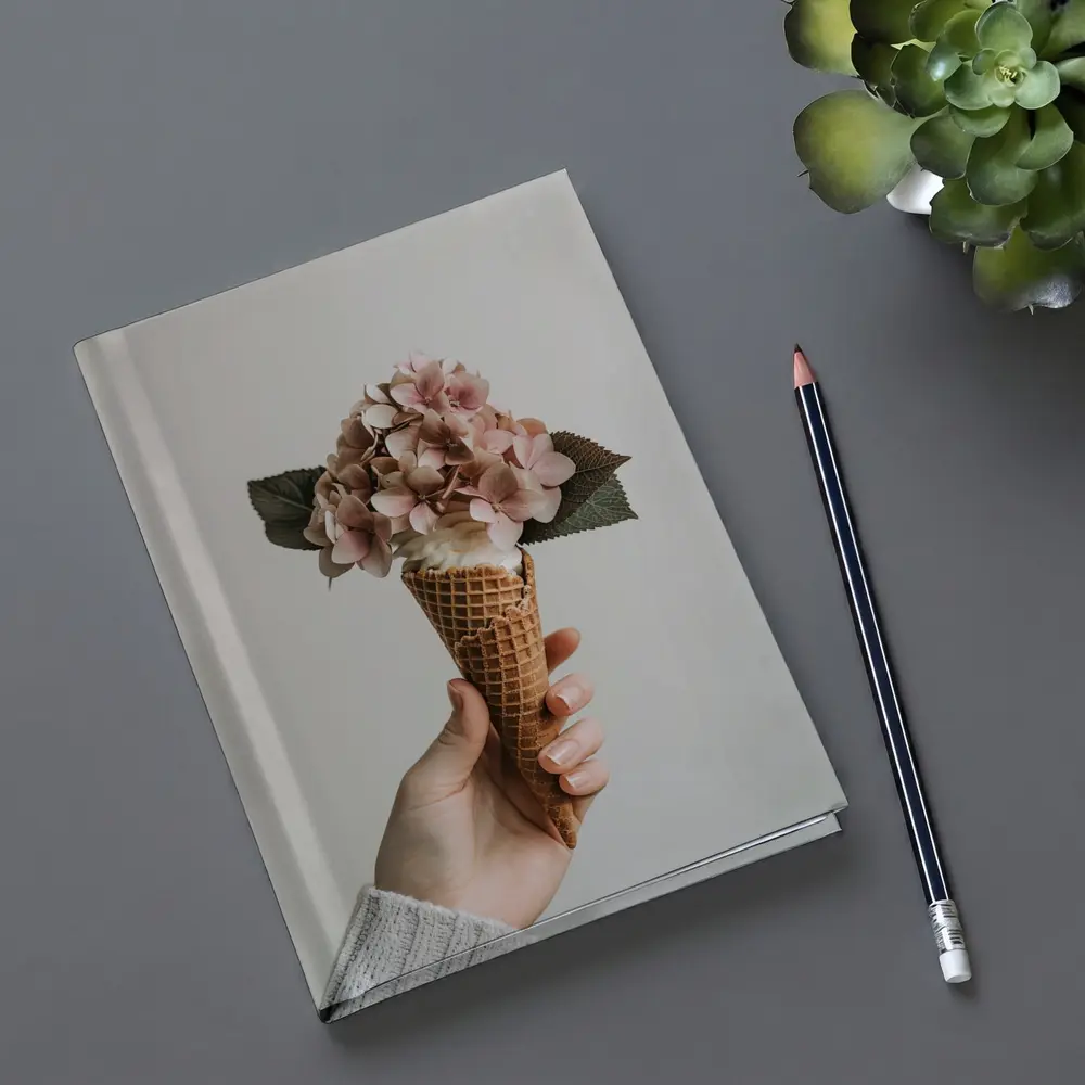 Hydrangea Flowers in Waffle Cone Hand – Notebooks