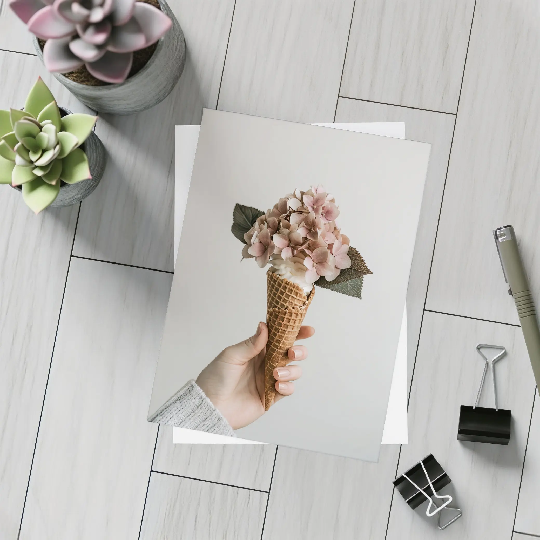 Hydrangea Flowers in Waffle Cone Hand – Postcards