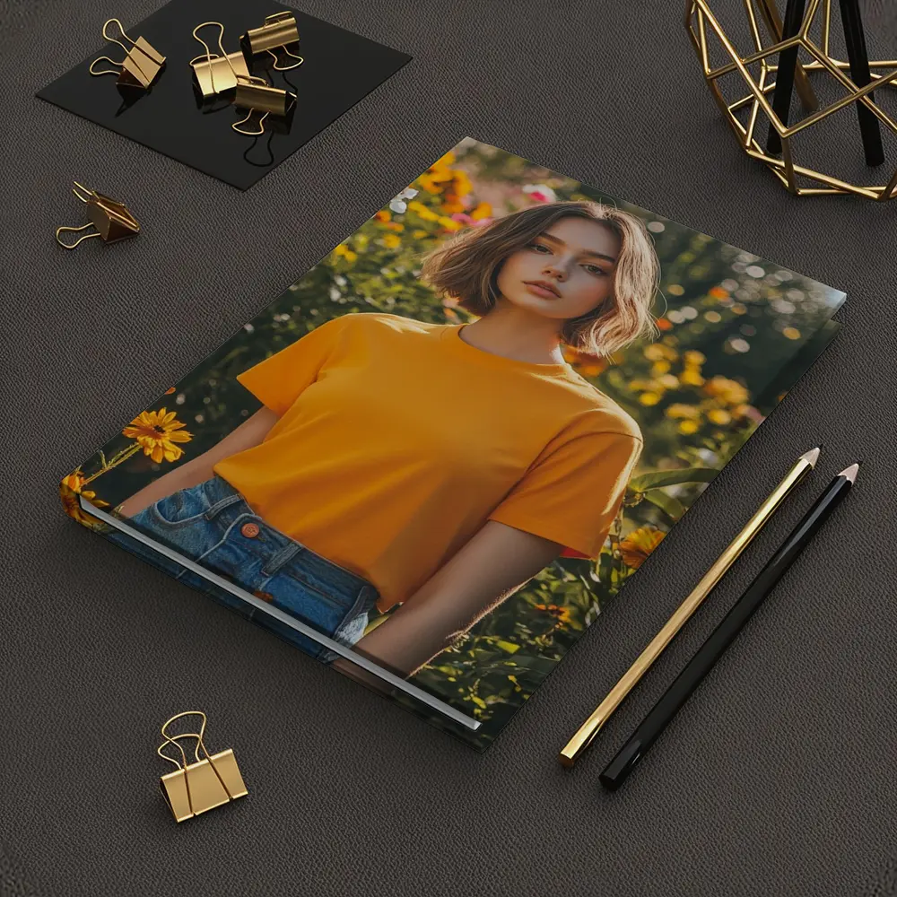 Young Woman Orange Shirt Garden Flowers – Notebooks