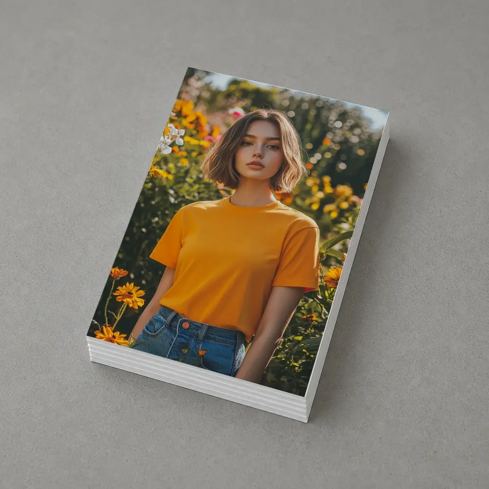 Young Woman Orange Shirt Garden Flowers – Postcards