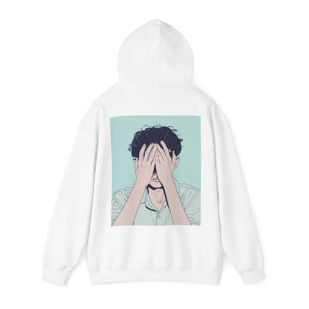 Anime Man Covering Face Mint Background – Hoodies