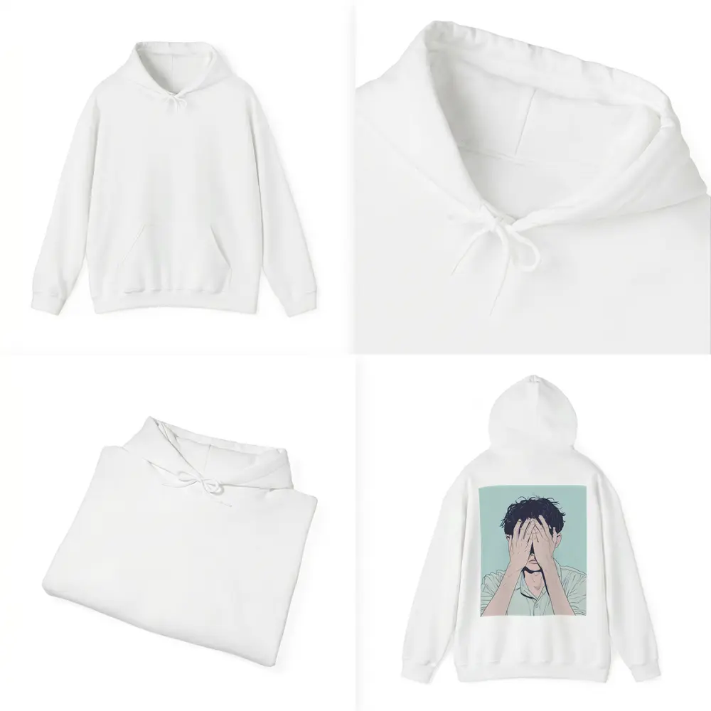 Anime Man Covering Face Mint Background – Hoodies