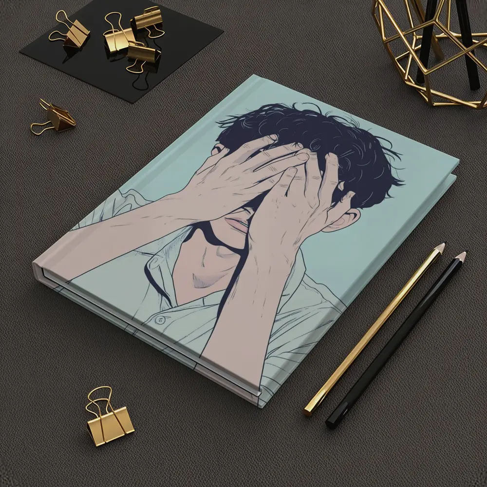 Anime Man Covering Face Mint Background – Notebooks