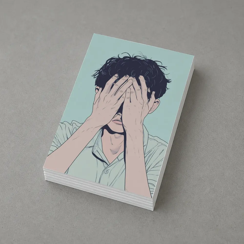 Anime Man Covering Face Mint Background – Postcards