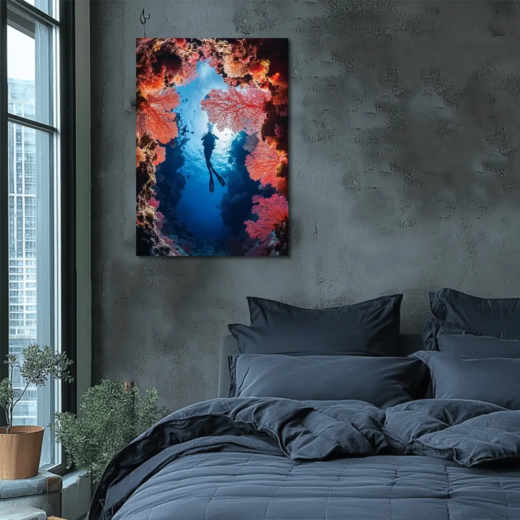 Scuba Diver Silhouette Deep Ocean Coral Reef – Wall Art