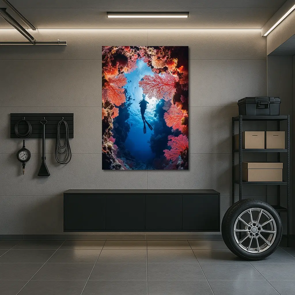 Scuba Diver Silhouette Deep Ocean Coral Reef – Wall Art