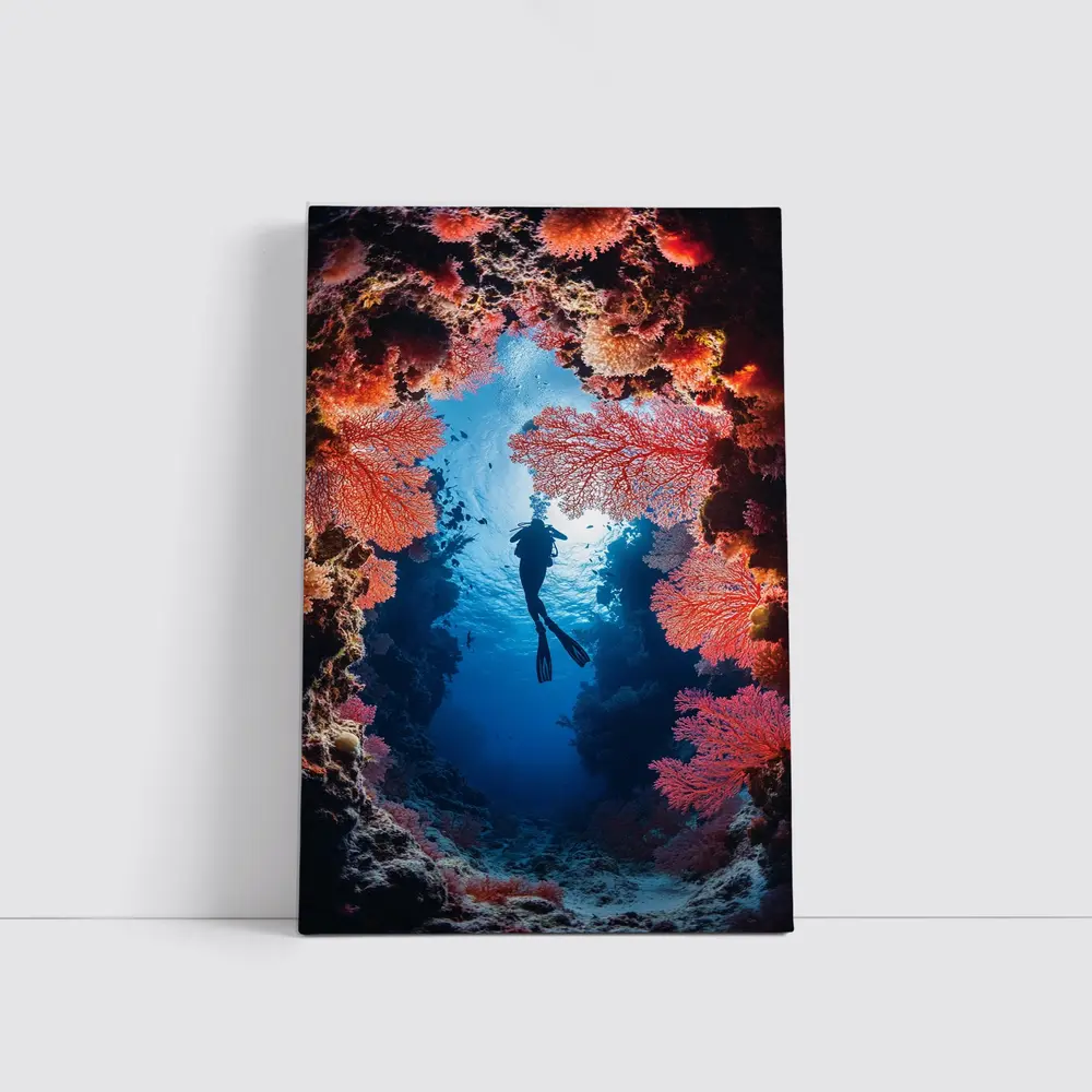 Scuba Diver Silhouette Deep Ocean Coral Reef – Wall Art