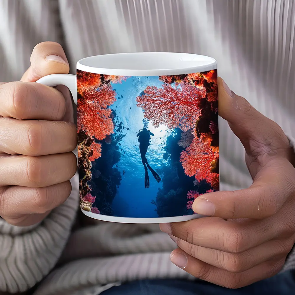 Scuba Diver Silhouette Deep Ocean Coral Reef – Mugs
