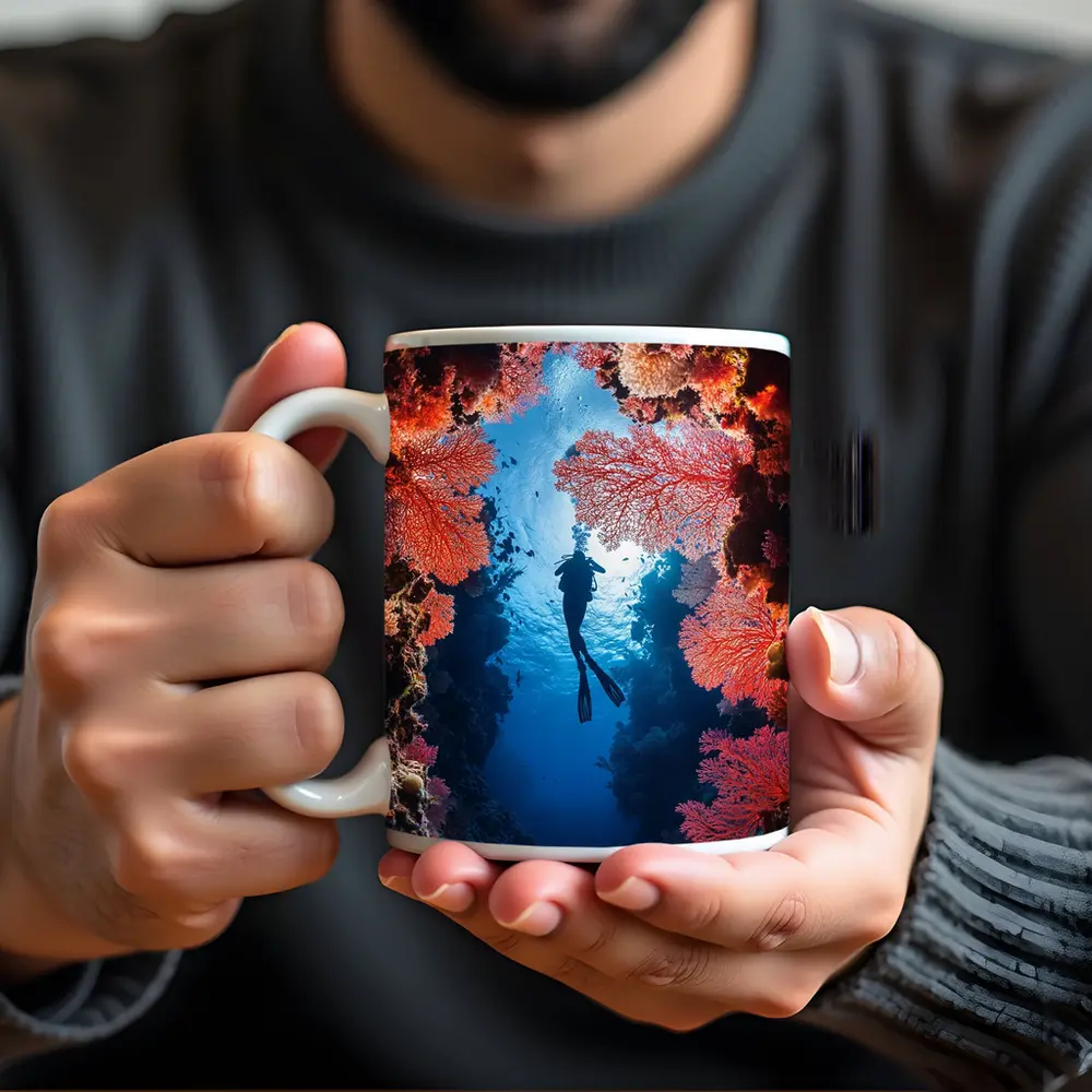 Scuba Diver Silhouette Deep Ocean Coral Reef – Mugs