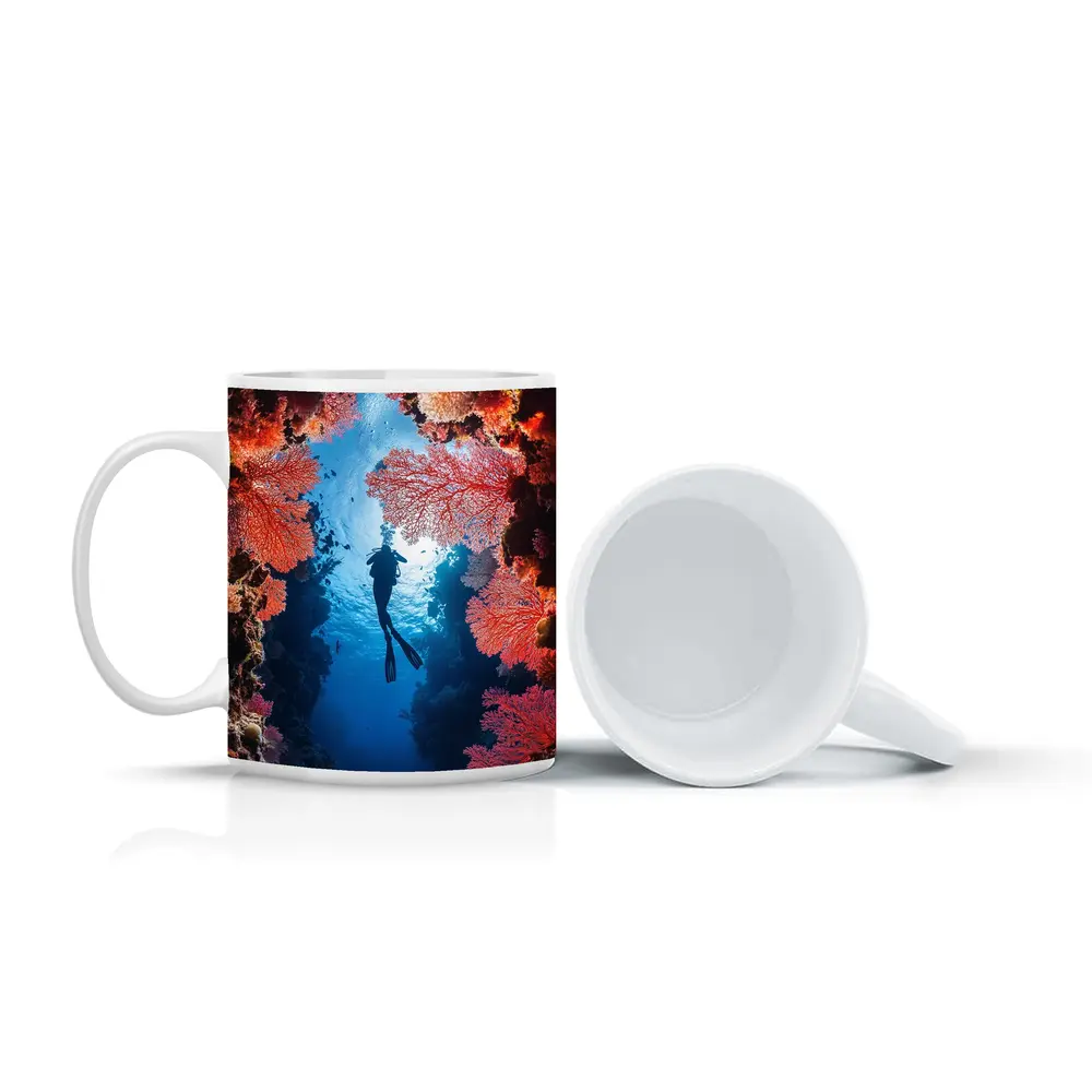 Scuba Diver Silhouette Deep Ocean Coral Reef – Mugs