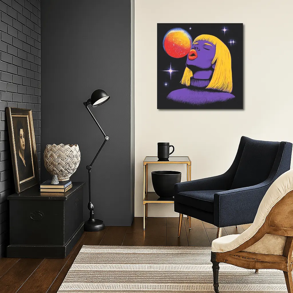 Purple Woman Yellow Hair Cosmic Space Art – Wall Art