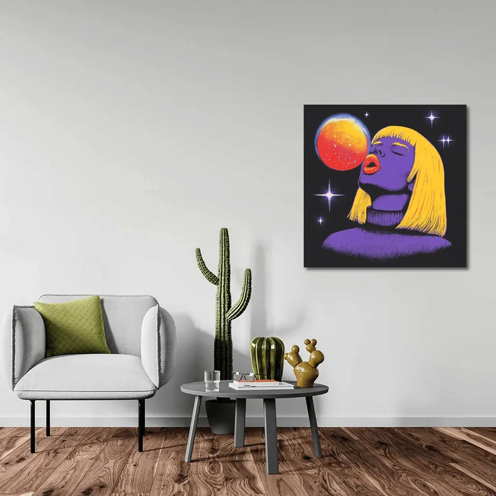 Purple Woman Yellow Hair Cosmic Space Art – Wall Art