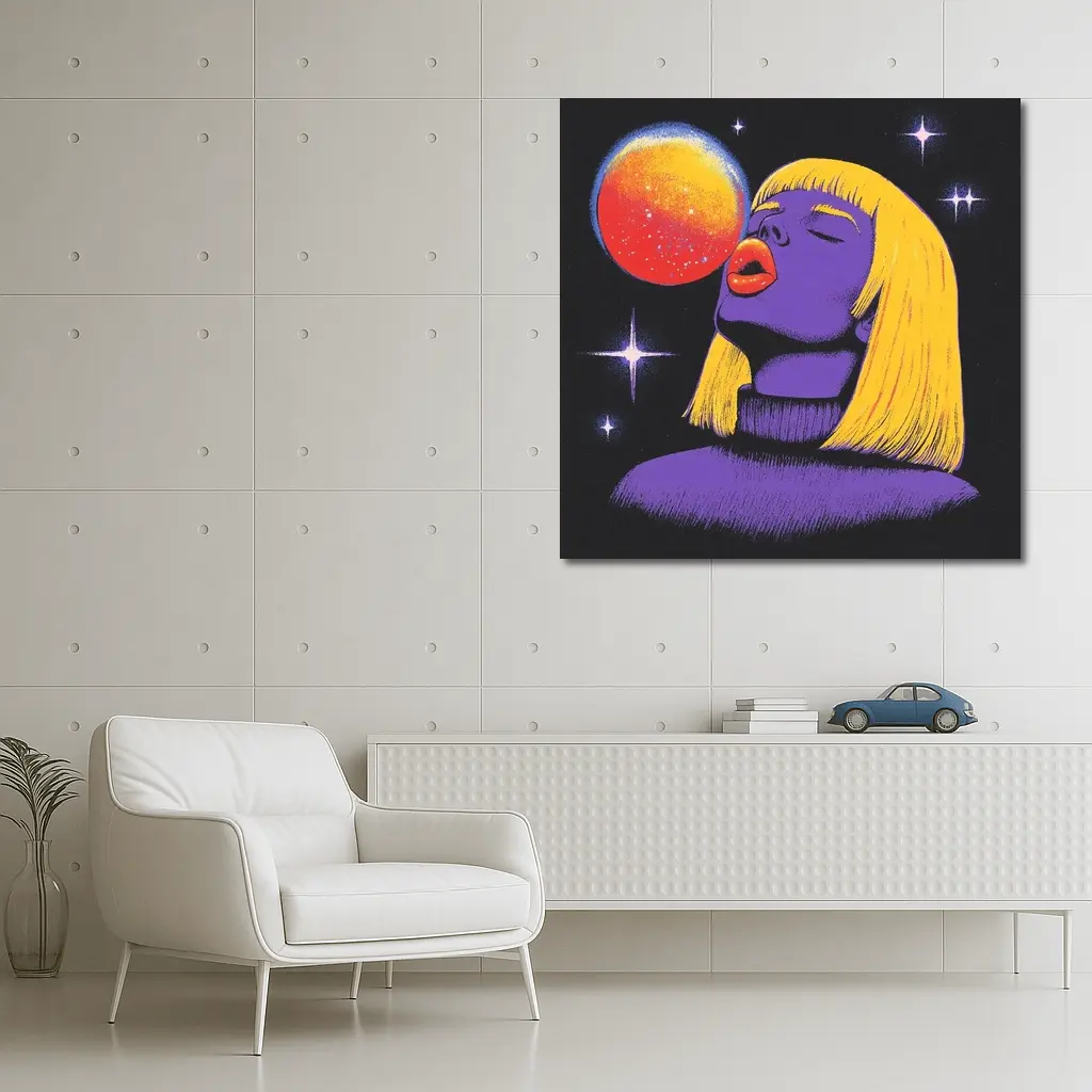 Purple Woman Yellow Hair Cosmic Space Art – Wall Art