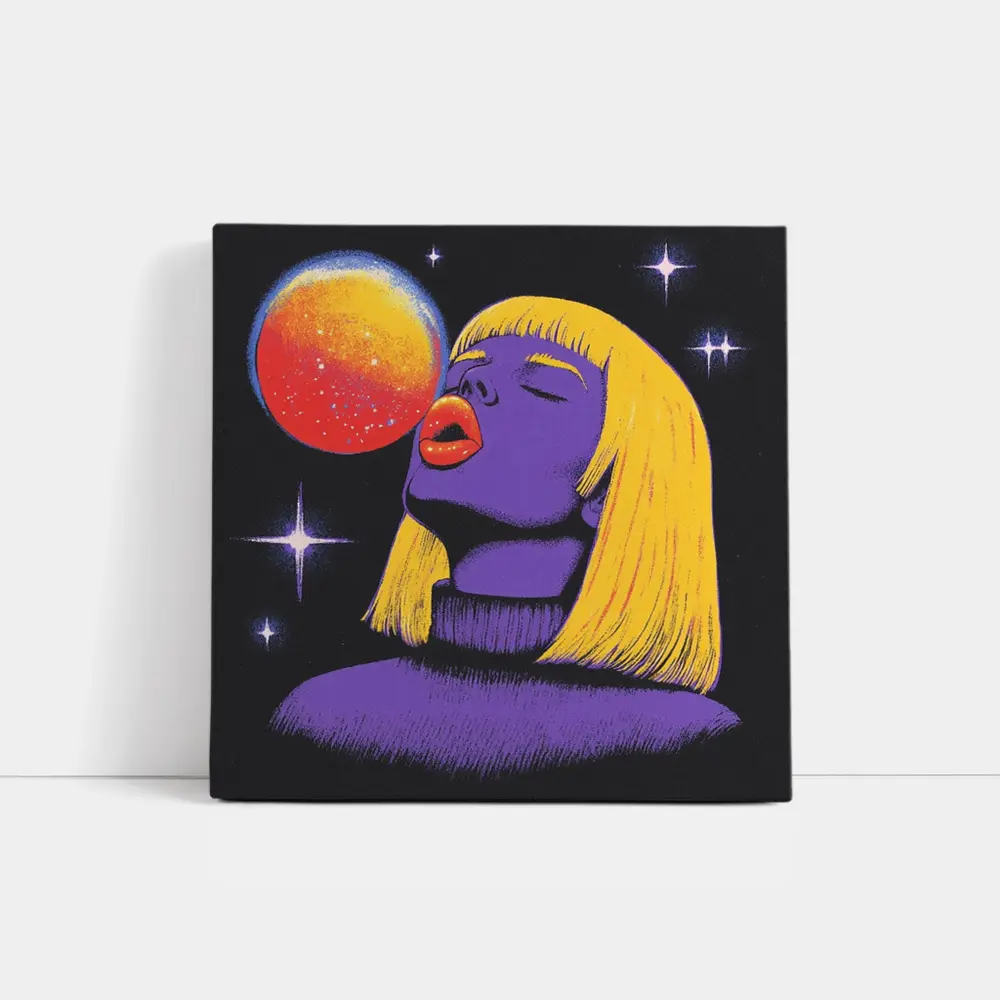 Purple Woman Yellow Hair Cosmic Space Art – Wall Art