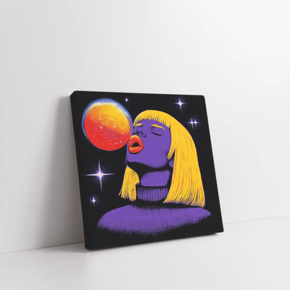Purple Woman Yellow Hair Cosmic Space Art – Wall Art