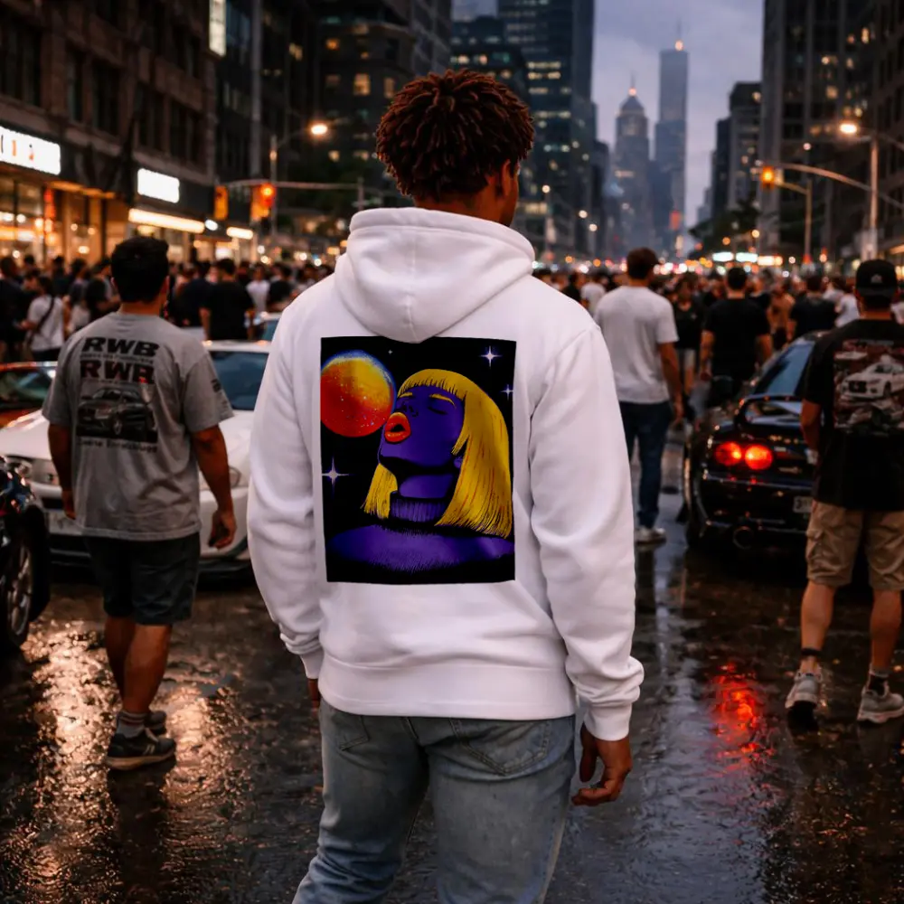 Purple Woman Yellow Hair Cosmic Space Art – Hoodies